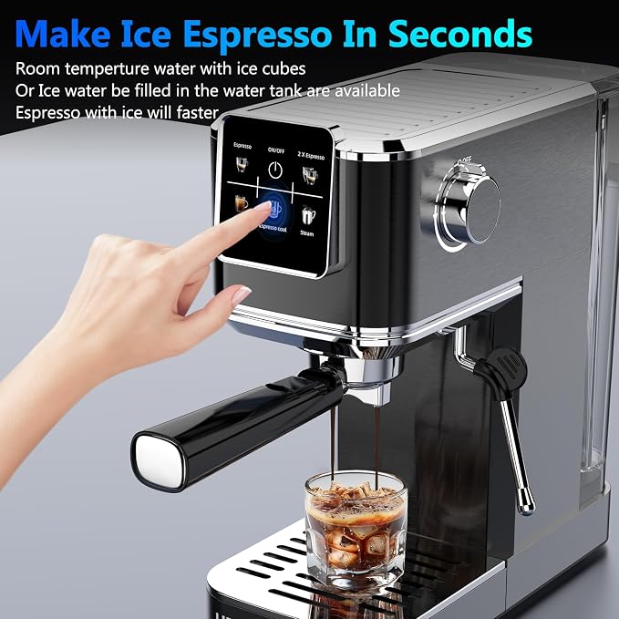 URintells Cuising Espresso Machine with Touchscreen And Cold Brew | 20Bar Pump,Stainless Steel Espresso Maker with Powerful Steam Milk Frother for Cappuccino Latte,Iced Americano - Image 4