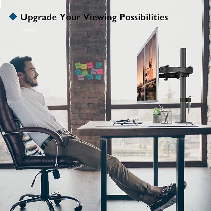 BONTEC Dual Monitor Desk Mount, 13-27 Inch, 22lbs, VESA 75x75/100x100,Black | Full Motion Adjustable Stand, Heavy Duty Arms, C Clamp and Grommet Base, Cable Management for Flexible Screen Positioning - Image 6