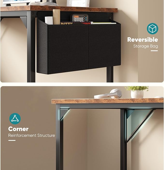 OLIXIS Computer Desk, 63 Inch Gaming Desks for Home Office Small Spaces | Writing Study Craft Work Table, Computer Workstation for Bedroom with Storage Bag, Rustic Brown - Image 6