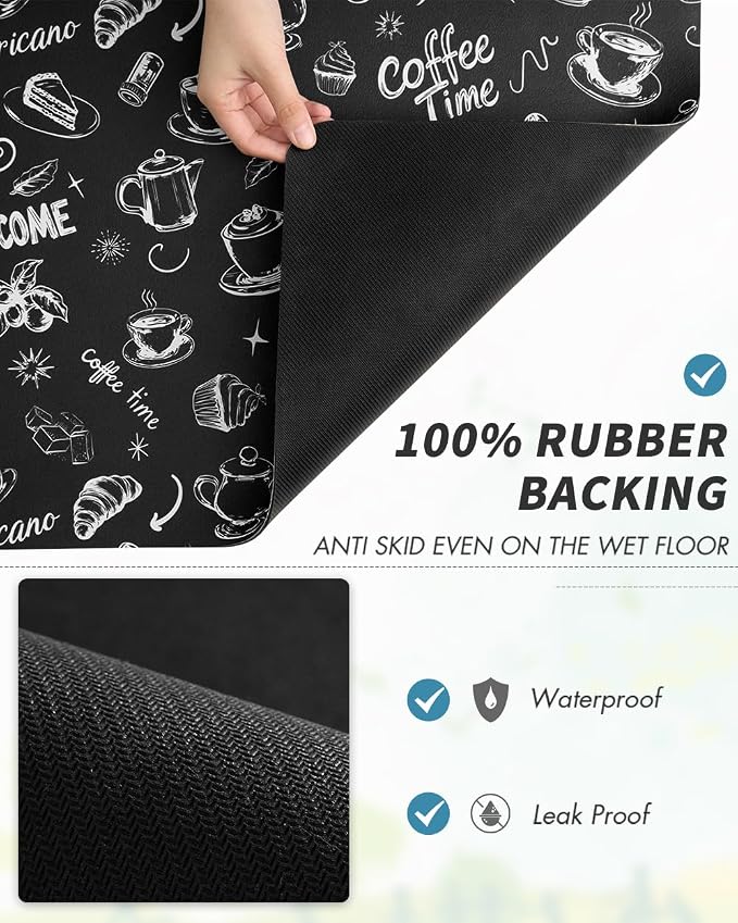 AMOAMI Coffee Mat Hide Stain Rubber Backed Absorbent Dish Drying Mat for Kitchen Counter - Fits Under Coffee Maker & Machine (17x31.5, Ink) - Image 5