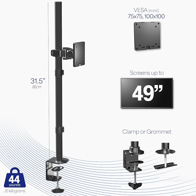 VIVO Single Ultra-Wide Monitor Desk Mount for up to 49 inch Ultrawide Screens, Extra Tall Heavy Duty Adjustable Stand Holds 44 lbs, Black, STAND-V100R - Image 3