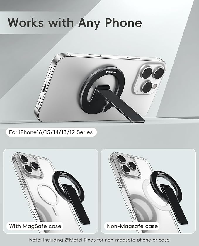 Dual-Sided Magnetic Phone Stand for MagSafe, Adjustable Kickstand Phone Foldable Holder Grip with Strong Magnet Compatible with Car Mounts Gym Equipment for iPhone 17/16/15/14/13 Series, Black - Image 6