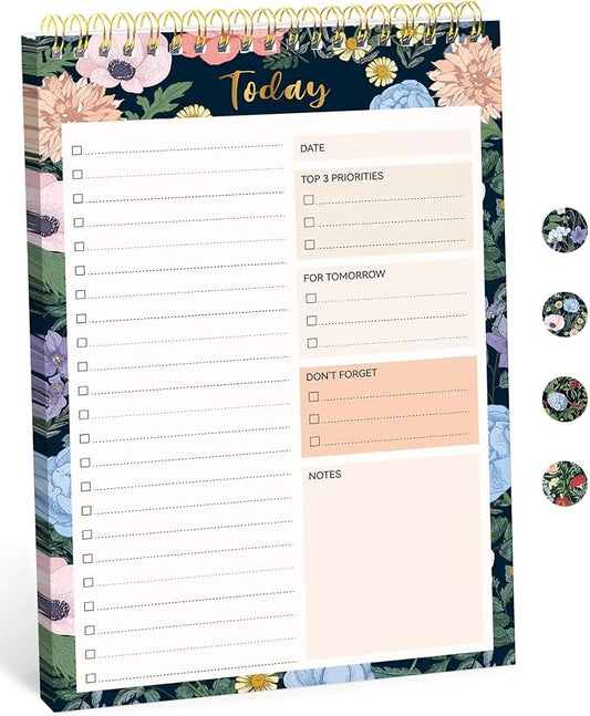 Taja To Do List Notepad, Undated Daily Planner for Work and Goal Setting | Floral Symphony, 52 Sheets, 9.8" x 6.5" , for Office, Home and school, Daily Task Planning, Notes and Everyday Organization by Taja