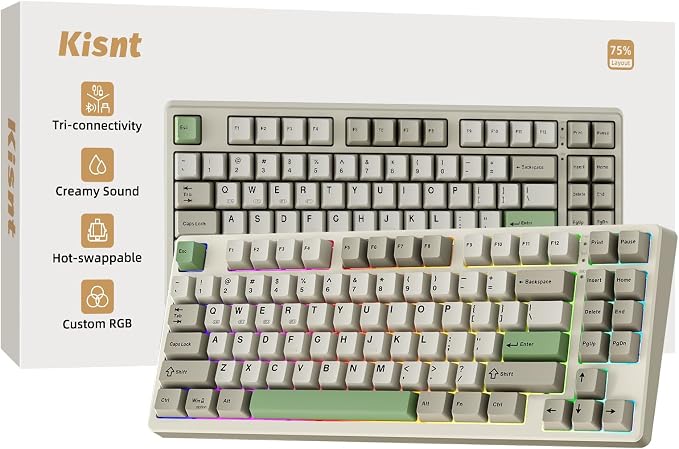 Kisnt KN85 Wireless Mechanical Keyboard, 75% Layout, Bluetooth/2.4GHz/USB-C, Custom RGB Backlit, Hot-Swappable Linear Switch, Creamy Sound for Gaming/Typing (Industrial Gray) by Kisnt