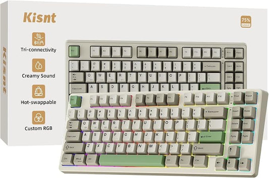 Kisnt KN85 Wireless Mechanical Keyboard, 75% Layout, Bluetooth/2.4GHz/USB-C, Custom RGB Backlit, Hot-Swappable Linear Switch, Creamy Sound for Gaming/Typing (Industrial Gray) by Kisnt