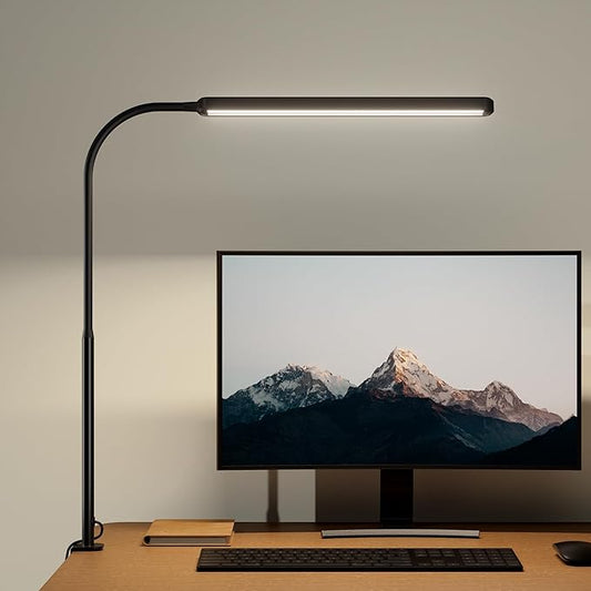 SUPERDANNY Eye-Caring LED Desk Lamp 360° Flexible Gooseneck Work Lamp with Desk Side Clamp Touch Control 3 Light Colors Smooth Dimming Task Lighting Reading Light for Home Office College Dorm, Black by SUPERDANNY