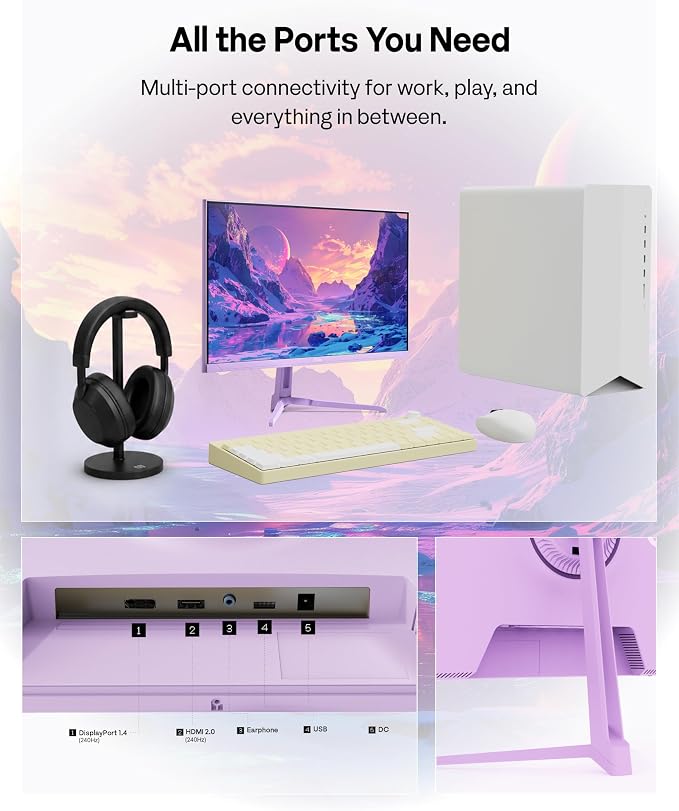 Pixio PX249 Wave Purple 24 inch 240Hz Refresh Rate FHD 1080p Resolution Fast IPS Panel 1ms GTG Response Time Built-in Speakers Gaming Monitor with Adaptive Sync - Image 5