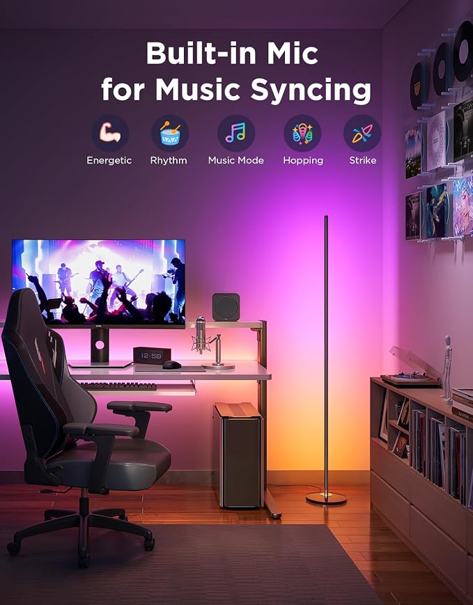 Govee RGBIC Floor Lamp Basic, 1000lm LED Corner Lamp, Black | Compatible with Alexa and Matter, Modern Floor Lamp with Music Sync and 16 Million DIY Colors, Standing Lamp for Bedroom - Image 6