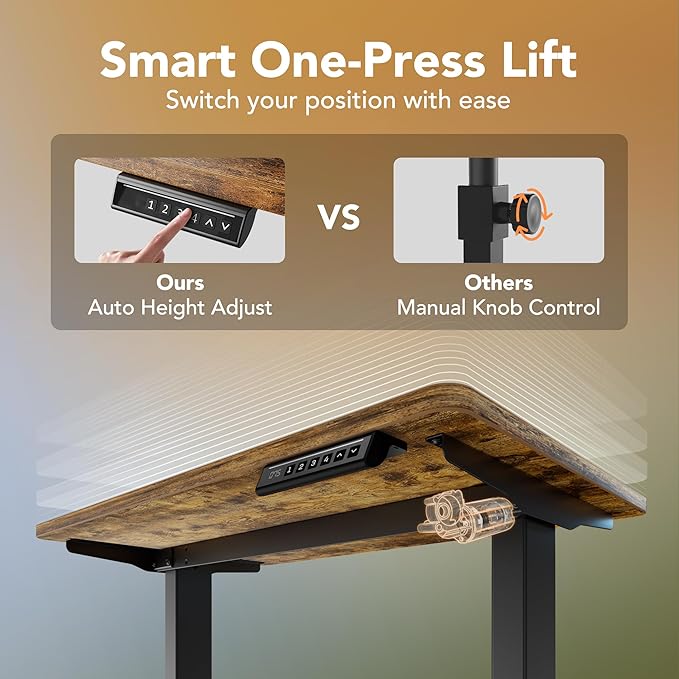 HUANUO Electric Standing Desk,48" x 24" Height Adjustable Desk, 4 Memory Height Settings, Sit to Stand Up Desk for Home Office, with Headphone Hook, Cable Manager, Vintage Brown - Image 5