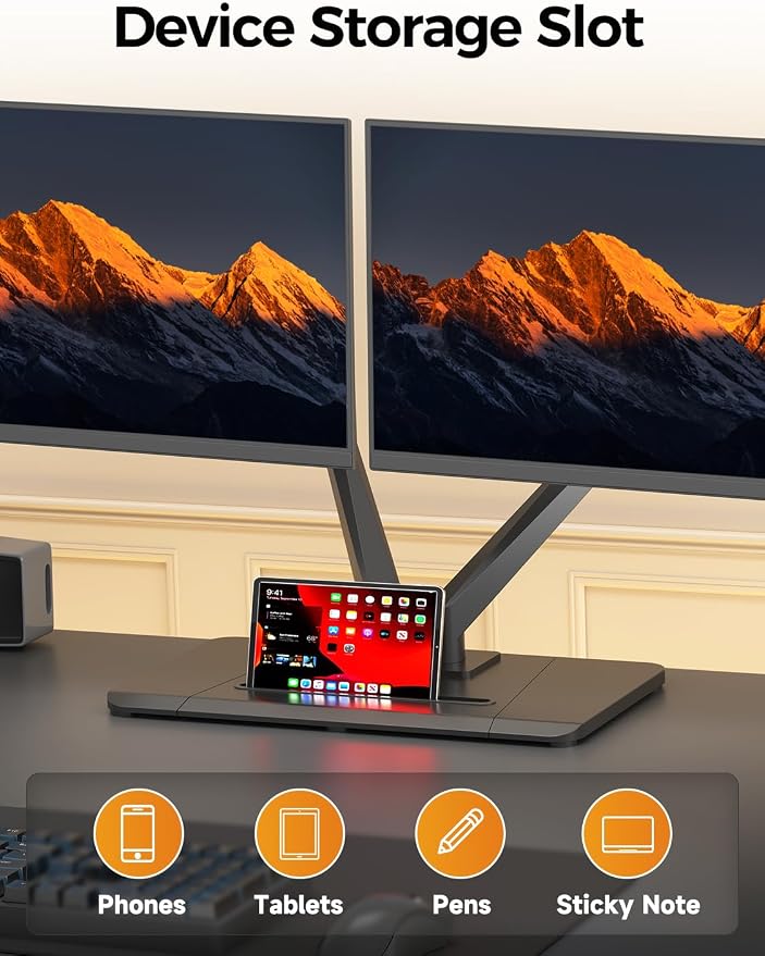 Bracwiser Dual Monitor Stand Free Standing Desk Mount, Premium Dual Monitor Arm Fits Two Screens up to 40 inch 26.45 lbs Fully Adjustable Arms with Heavy-Duty Wooden Base, Max VESA 100x100mm (MLXSPC) - Image 5