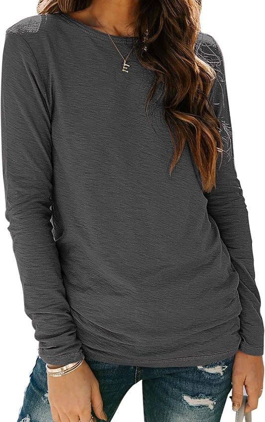 Sherosa Womens T Shirts Long Sleeve Crew Neck Shirts Basic Tee Tops Blouse by Sherosa