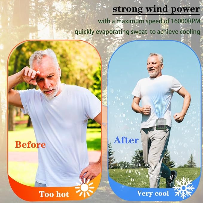 CAZOKASI Personal Waist Clip Fan Rechargeable Wearable Hand Free Wearable Cooler Fan for Traveling Working Outdoor Office (10000mAh / Green) - Image 5
