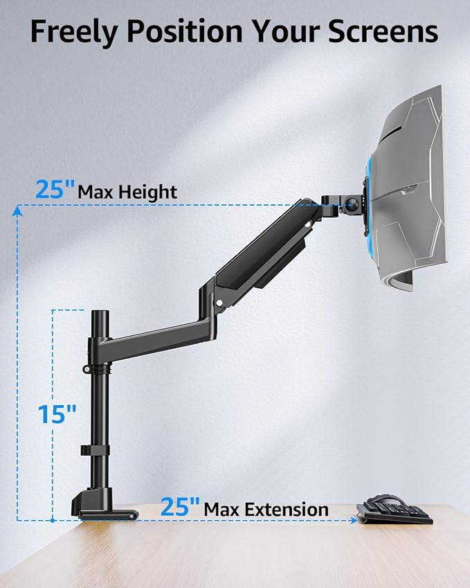 MOUNTUP Heavy Duty Monitor Arm Fits 49 45 42 40 39 34 32 Inch Screens, Ultrawide Monitor Arm Holds 4.4-44 lbs, Monitors Stand for Samsung Odyssey G9 and More, Height Adjustable Mount, VESA Mount - Image 4