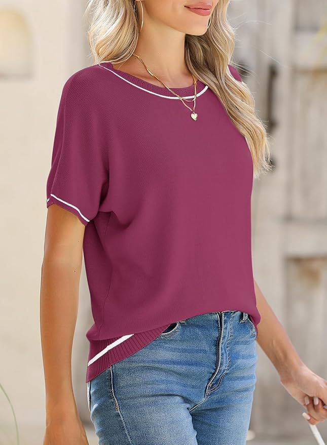 SHEWIN Womens Tops Trendy Short Sleeve Shirts Crewneck Lightweight Knit Sweater Top Business Casual Outfits - Image 4