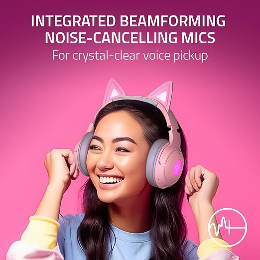 Razer Kraken Kitty V2 BT Wireless RGB Headset, Pink | Chroma RGB Kitty Ears & Earcups, Bluetooth 5.2, 40 mm Drivers, Noise-cancelling Mics, Lightweight, USB-C, 40 Hr Battery - Image 5