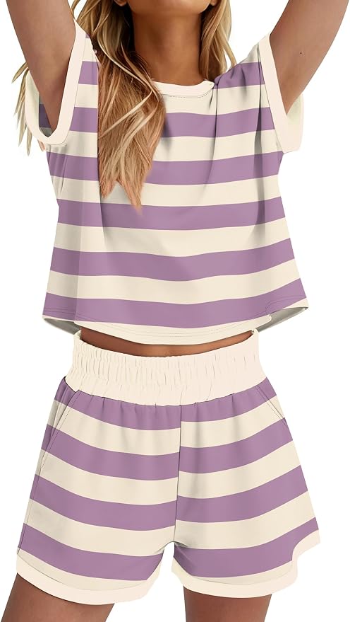 WIHOLL Two Piece Sets for Women Summer Lounge Short Sets Cap Sleeve Crew Neck Sweatsuit with Pocket XS-2XL - Image 4