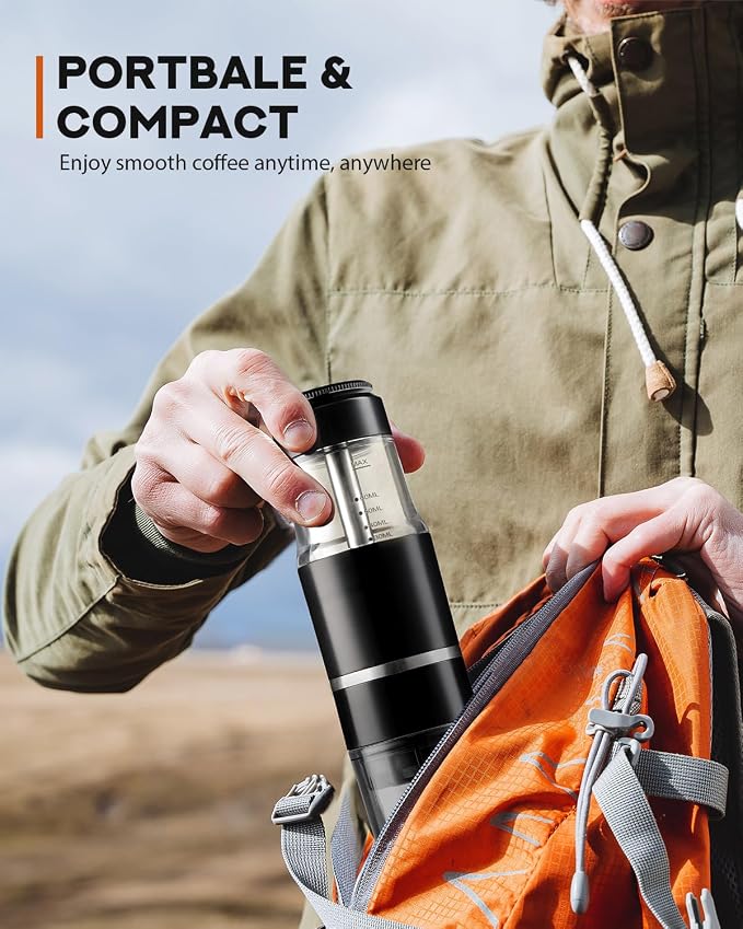Portable Coffee Maker for Travel & Camping, Travel Lightweight Coffee Machines, Manually Operated, Compatible with Ground Coffee & NS Capsule Black (2Pcs) - Image 3