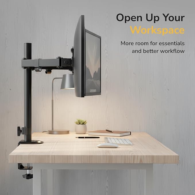 Mount-It Dual Monitor Arm, Desk Mount for 2 Screens 13-32 in, Steel | Holds up to 19.8 lbs Each, Full Motion Tilt Swivel Rotate, VESA 75x75 100x100, Cable Management, C-Clamp or Grommet, Black - Image 2