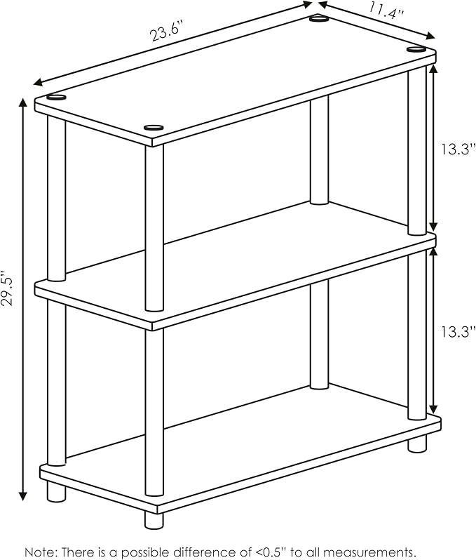 Furinno TURN-N-TUBE Storage Shelves, 3-Tier Book Shelf, Corner Shelf, Toolless Open Shelves, for Organization and Storage, Living Room, Garage, Home Office, Walnut - Image 3