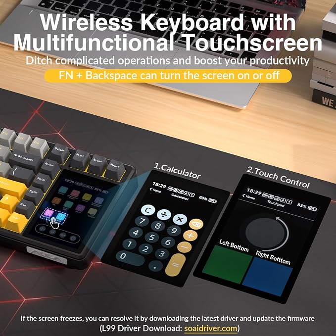 Aula L99 Wireless Mechanical Gaming Creamy Keyboard with Smart Touch Screen | Tri-Mode Hot Swappable Custom Keyboard,RGB Backlit,PBT Keycap,Gasket Mount Creamy Sounding Keyboards for Office PC,84 Keys - Image 4