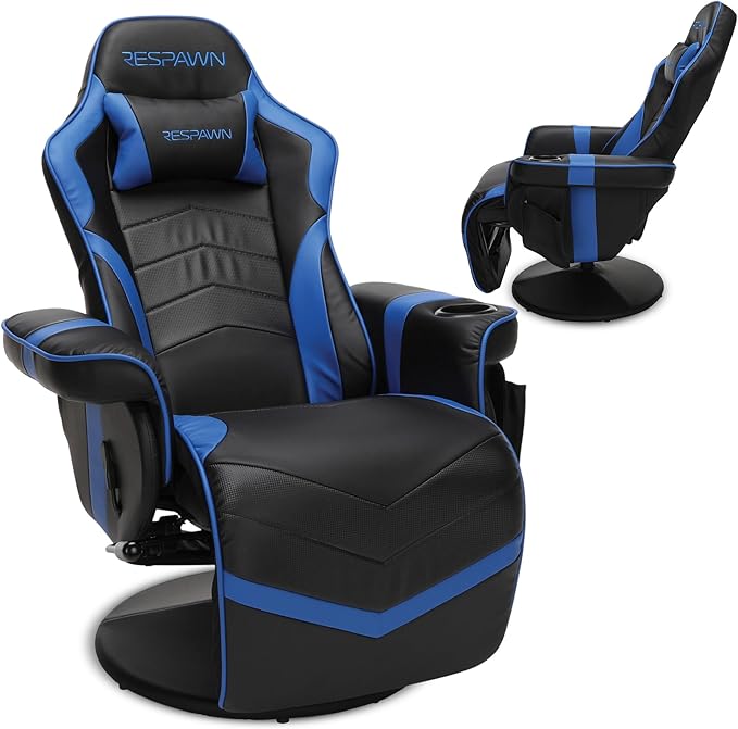 Respawn 900 Gaming Recliner Chair with Footrest, Cup Holder and Swivel | Ergonomic gaming recliner with footrest, cup holder, lumbar support, 135° recline & 360° swivel for console gaming by BrandRESPAWN