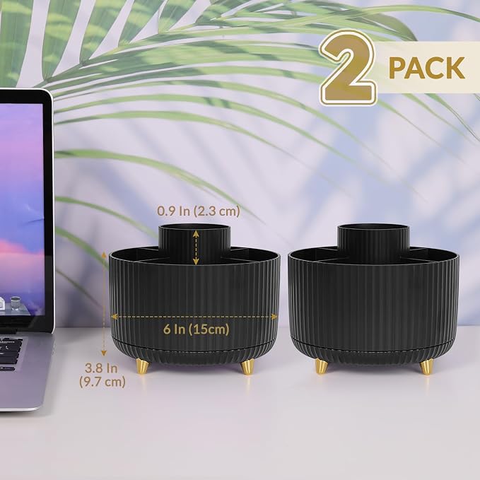 SKYDUE 2 Pack Pen Holder, 360 Degree Rotating Pencil Holder for Desk Organizer, Rotating Desktop Pen Organizer with 5 Slots, Office Supplies, Pencil Cup for Office, School, Home - Image 2