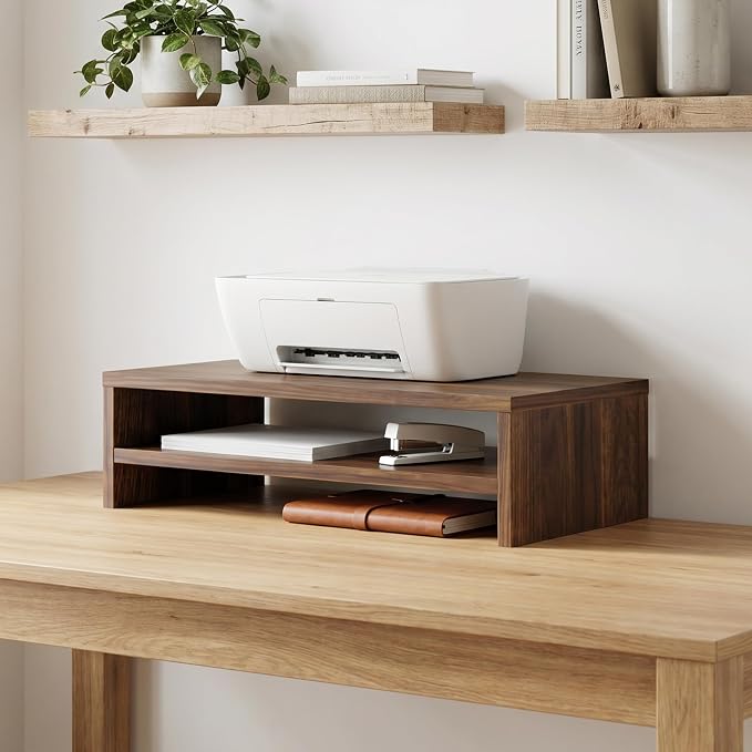 FITUEYES Monitor Stand - 2 Tier Computer Monitor Riser with 21.3 Inch Shelf, Wood Desktop Stand for Laptop Computer Screen, Desk Organization, Office Supplies - Image 8