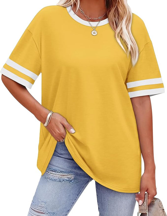 WIHOLL Womens T Shirts Loose Fit Short Sleeve Tees Crew Neck Color Block Summer Tops 2026 Fashion by WIHOLL