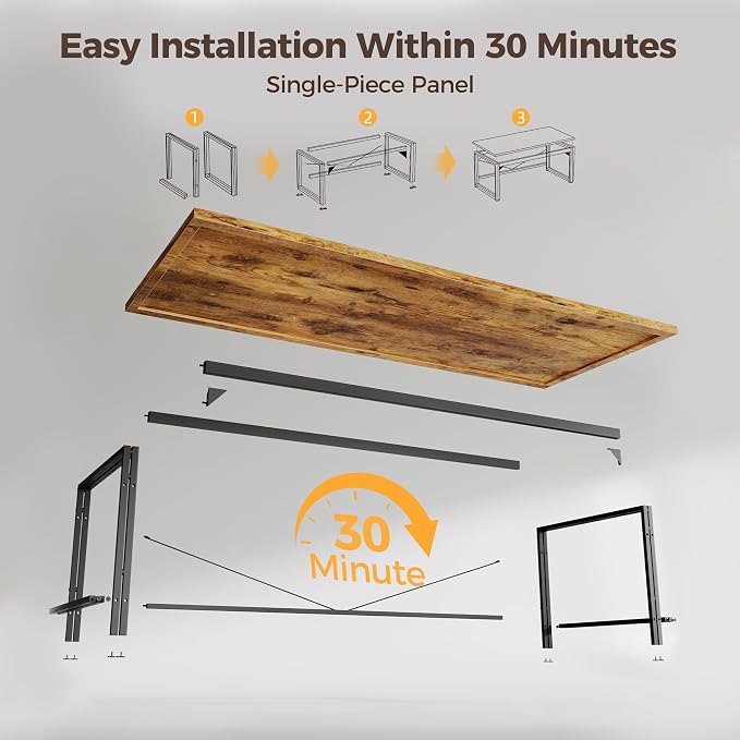 Mericonia 40 Inch Computer Desk, 1" Thick Small Office Table, Brown | Modern Simple Style, Heavy Duty Industrial Frame, Small Study & Writing Table for Home Bedroom Work - Image 8