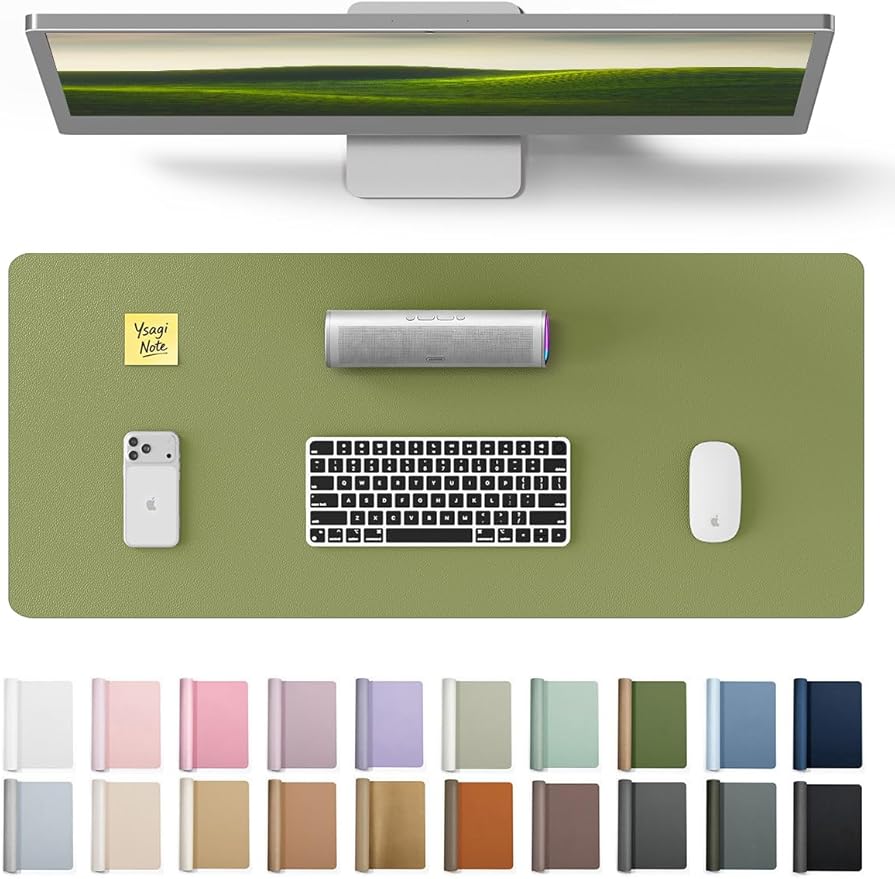 YSAGi Leather Desk Protector, Office Mat, Large Mouse Mat, Non-Slip PU Leather Blotter, Laptop Desk Pad, Waterproof Writing Pad for Office and Home (Green, 23.6" x 13.8") by YSAGi