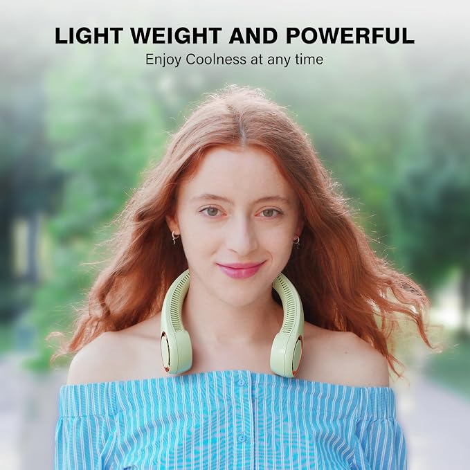 Morelax Neck Fan, USB Rechargeable Personal Fan,Hand Free Bladeless Portable Fans,4000 mAh, 3 Speeds,72 Air Faster softer 360° Cooling, Ultra Quiet,Gift Suitable for Home, Office, Travel, Sports Green - Image 5