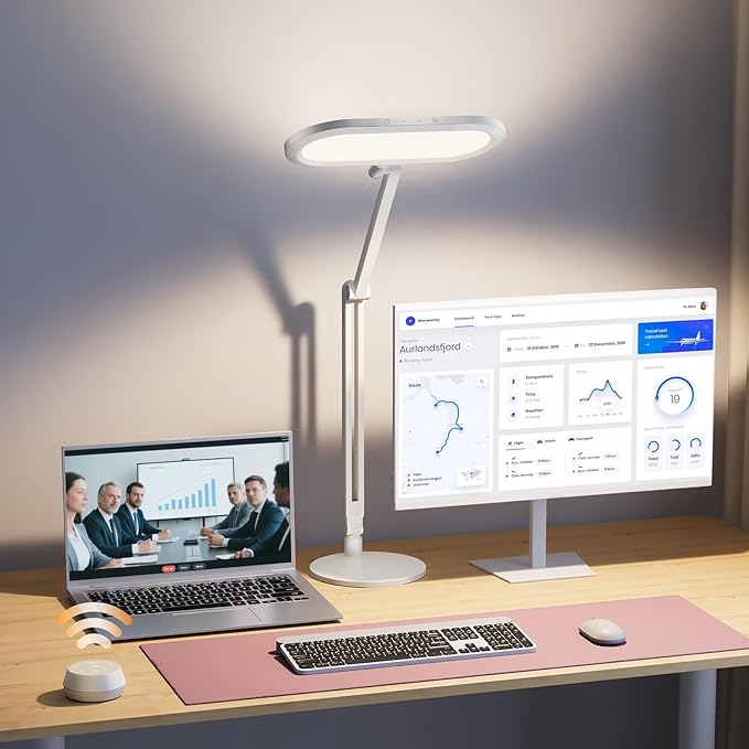 LitONES Premium LED Desk Lamp, Dual-Sided Soft Lighting with Knob Remote | Eye-Caring Diffused Light for Home Office, Video Conferencing, Zoom, Reading, Study, Craft, Stepless Dimming & Color, Memory by LitONES