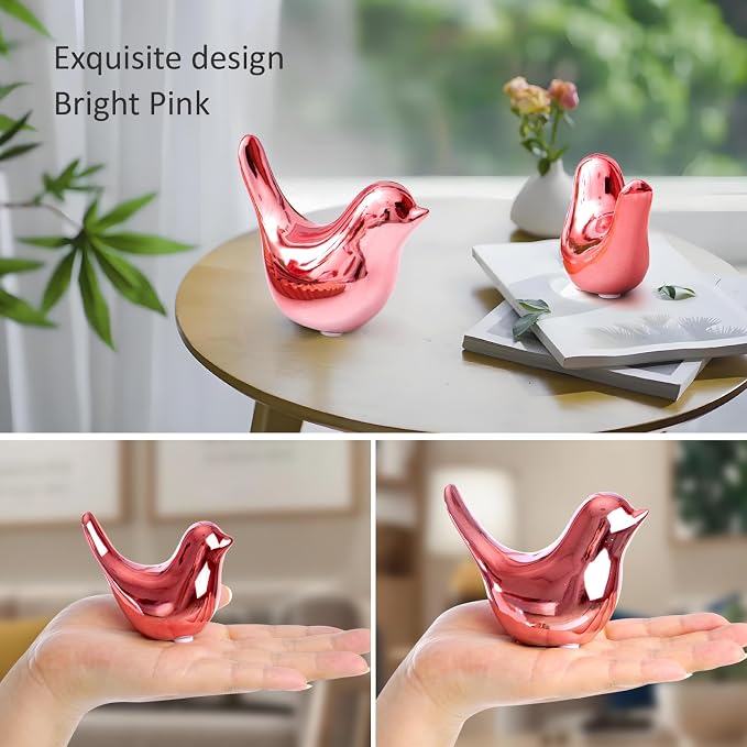 Notakia Small Birds Statues Pink Home Decor Modern Style Decorative Ornaments for Living Room, Bedroom, Office Desktop, Cabinets (2Pcs Pink Birds) - Image 5