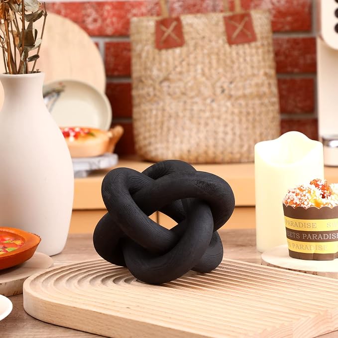 Yalikop 3 Link Wood Knot Decor Rustic Home Décor Accents Hand Carved Coffee Table Decoration, Boho Chain Link Decoration, Modern Shelf, Rustic Objects for Home Living Room Bedroom(Black) - Image 5