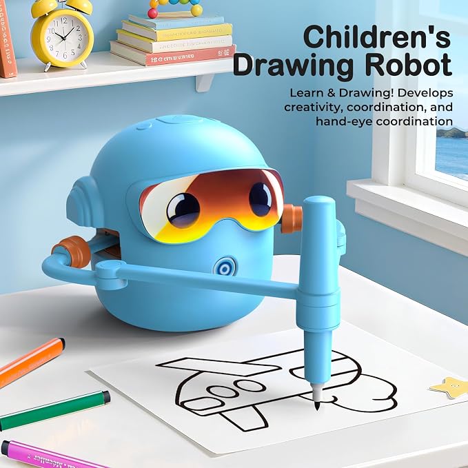 Drawing Robot for Kids Montessori Painting Toys for 3 4 5 6 7 8 Year Old, Voice Interactive Educational Drawing Machine with 100 Cards,16 Colorful Pens & Music-Gift for Boys Girls - Image 2