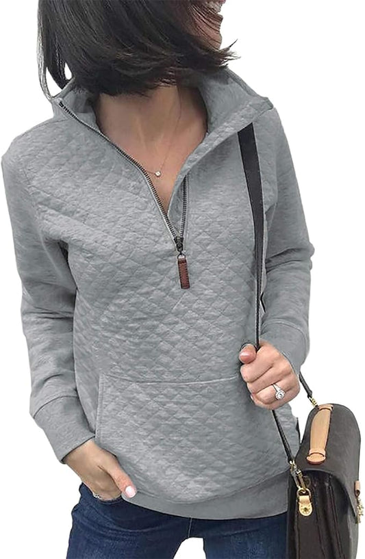 BTFBM Women Fashion Quilted Pattern Lightweight Zipper Long Sleeve Plain Casual Ladies Sweatshirts Pullovers Shirts Tops by BTFBM