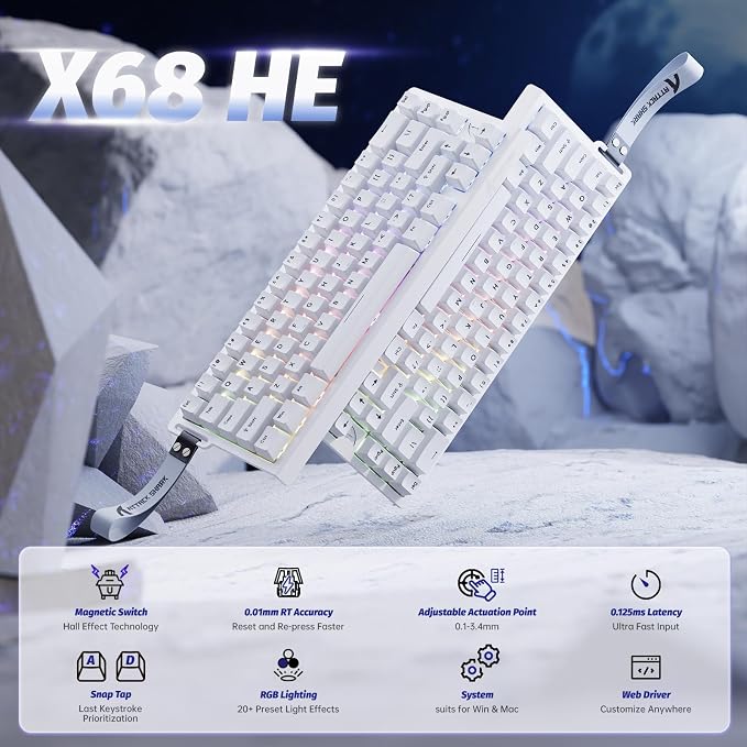 ATTACK SHARK X68 HE RT Mechanical Gaming Keyboard 60% Wired TKL-White | Adjustable Actuation,Hall Effect Magnetic Switch,8KHz Polling Rate,RGB Backlit,Top Mount, Web Driver for PC Mac Esport Gamer - Image 2
