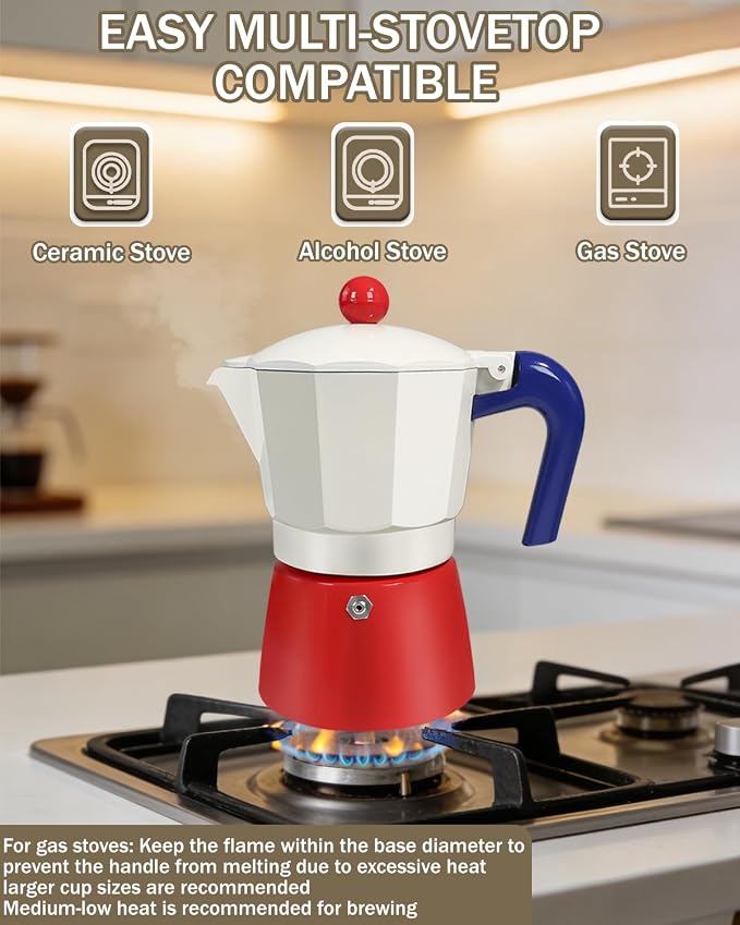 Coffee Maker Stovetop Espresso Maker 3 Cup Aluminum Moka Pot Percolator 5oz 150ml Easy Brewing for Electric Ceramic Stoves Home Camping Italian Cuban Café Classic Sip Sized - Image 5