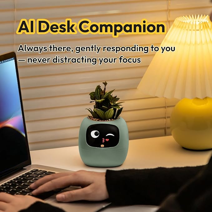 PLANTSIO Ivy Interactive AI Desk Companion, Smart Plant Pet with 100+ Expressions, Cute Indoor Planter for Office Decor, Unique Gift for Plant Lovers & Coworkers(Lemon) - Image 2