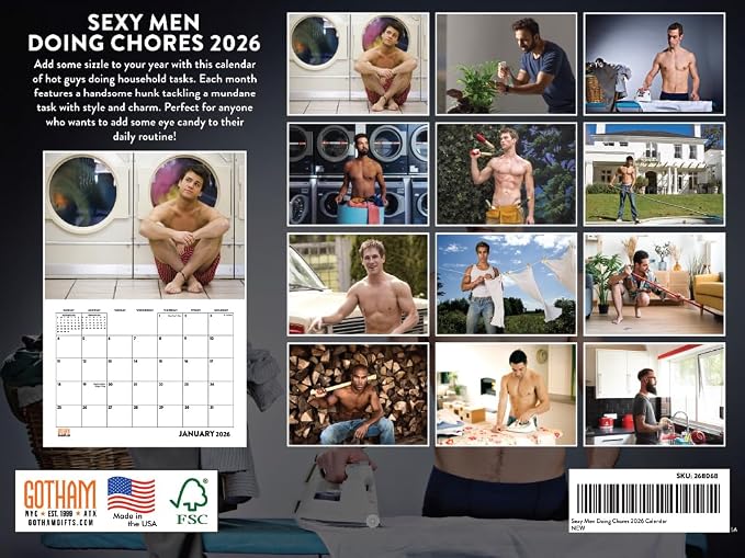 Sexy Men Doing Chores Calendar 2026 Monthly Wall Calender 12 Month | American Made In The USA - Image 2