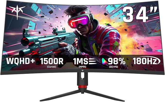 KTC 34 Inch Curved Ultrawide Gaming Monitor, 21:9, 3440x1440p 180Hz 1ms, 1500R Curved Monitor, Freesync G-sync, Picture by Picture,PIP, Height/Tilt/Swivel/Pivot, H34S18S by KTC