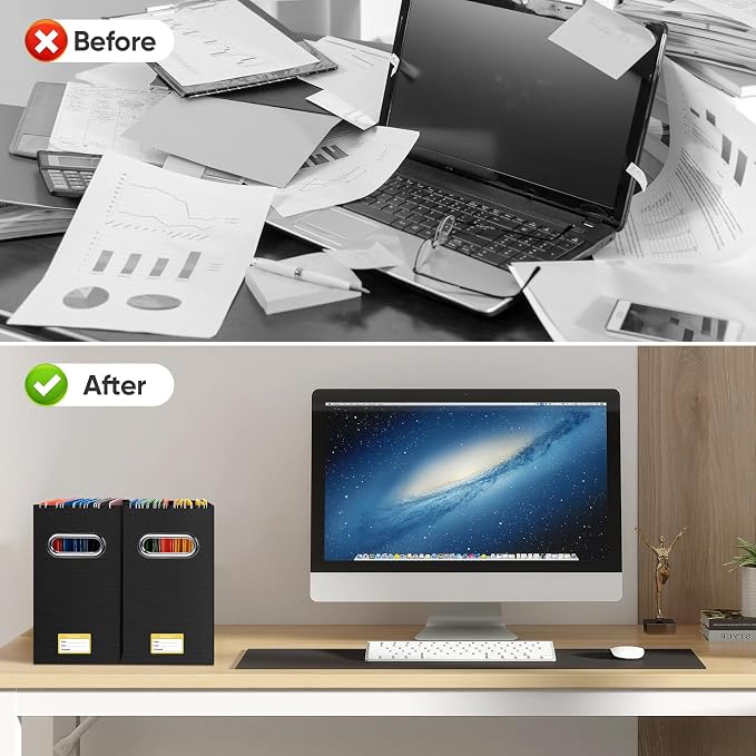 BALEINE File Organizer Box, Cardboard File Folder Organizer with Handle for Letter Size, Portable Collapsible Hanging Filing Box for Home Office Document Storage (2 Pack, Black) - Image 7