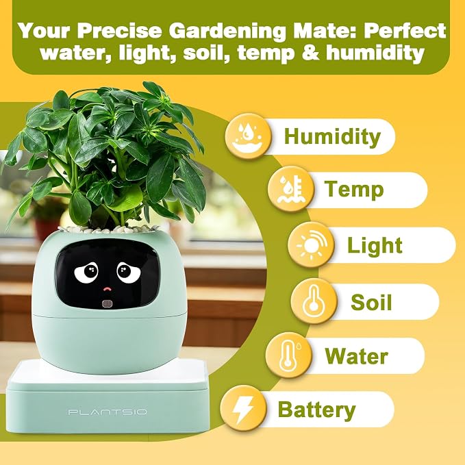 Upgraded AI Smart Flower Pot Multi-Emotion Interactive Digital Display Self Watering Planter, Monitor Soil Moisture/Water Level/Light/Battery, Supports 50+ Plants Decor for Desk Home Pet Office(Green) - Image 4