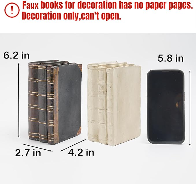 Decorative Books Coffee Table Books Decor - Resin Retro Classical Fake Decorative Books Set of 3 for Living Room, Office, Mantle Shelves Decor 4.2 * 2.7 * 6.2 Inch Guichifun - Image 4