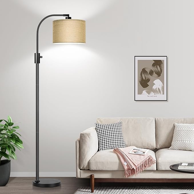 Nintiue Upgraded Modern Arc Dimmable Tall Standing Floor Lamp with Champagne Shade, 1200 Lumens LED Bulb Included, for Living & Reading Room, Bedroom, Office & Nursery, Black - Image 6