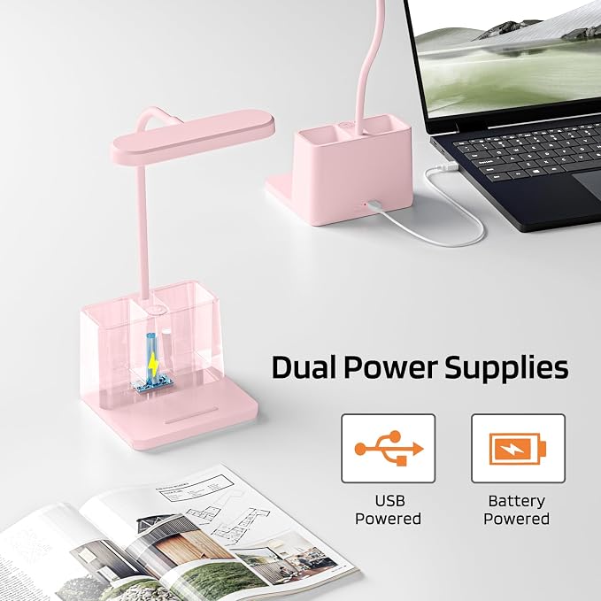 AXX Cute Desk Lamp, Pink Table Light for Women, Teen Girls | LED, Small, Rechargeable, Battery Operated, Touch Control, Gooseneck, Home Office Accessories, College Dorm Essentials - Image 5
