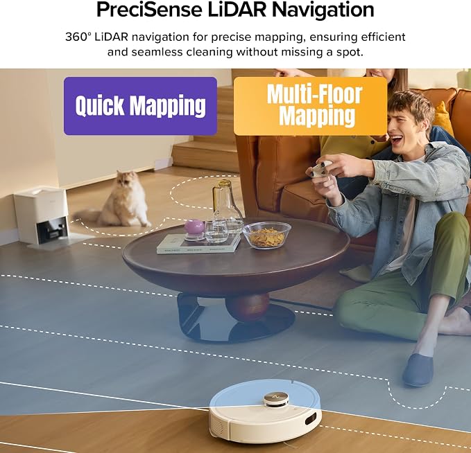 roborock Q7 M5+ Robot Vacuum and Mop, Up to 7-9 Weeks Self-Empty, 10000Pa | Upgraded from Q5 Max+, Dual Anti-Tangle System for Pet Hair & Carpet, PreciSense LiDAR Navigation, App Control, White - Image 6