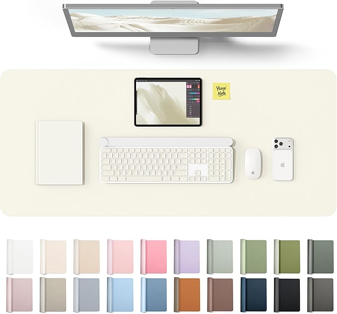 YSAGi Leather Desk Protector, Office Mat, Large Mouse Mat, Non-Slip PU Leather Blotter, Laptop Desk Mat, Waterproof Writing Pad for Office and Home(Cream, 42" x 17.2") by YSAGi