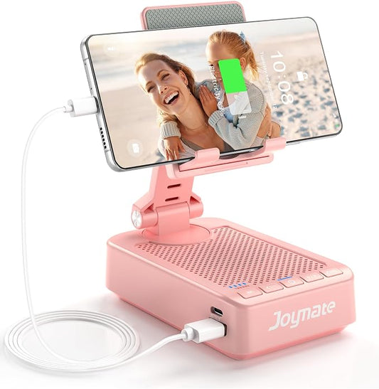 Gifts for Women Girls, Phone Stand with Bluetooth Speaker and Charging Function 360° Rotable Angle Adjustable Cell Phone Holder with HD Stereo Sound Fits All Phones,Tablet (Pink) by Joymate
