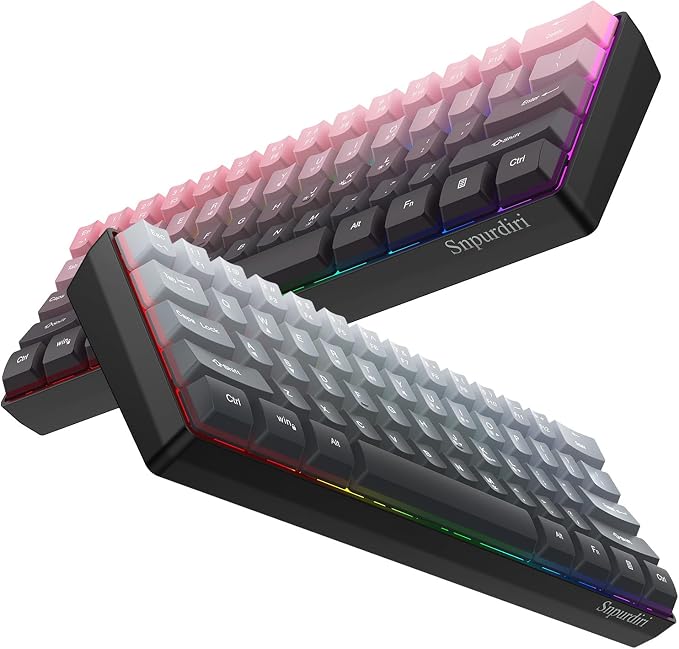 Snpurdiri 60% Wired Gaming Keyboard, 61 Keys RGB (Grey-Black) | Backlit Ultra-Compact Small Gaming Keyboard, for PC/Mac Gamer, Typist, Travel, Easy to Carry on Business Trip - Image 2